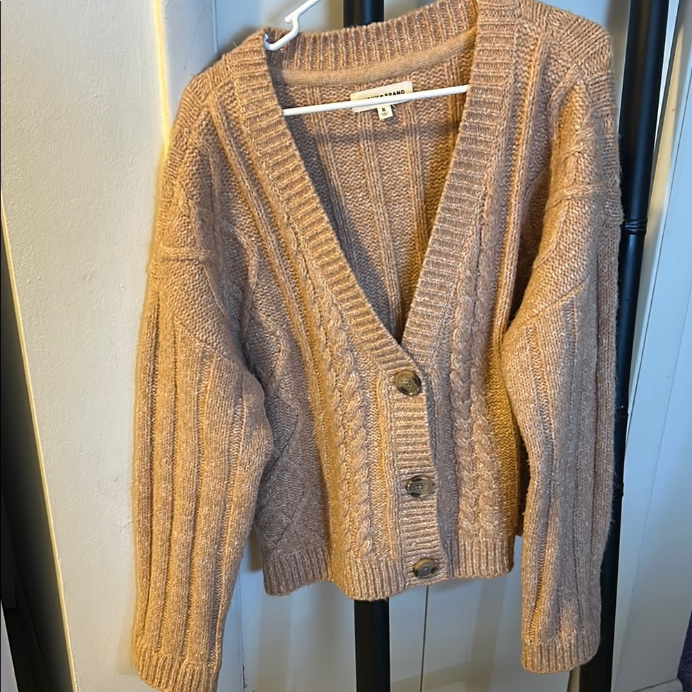 Lucky Brand Tan Cable-Knit Cardigan Sweater